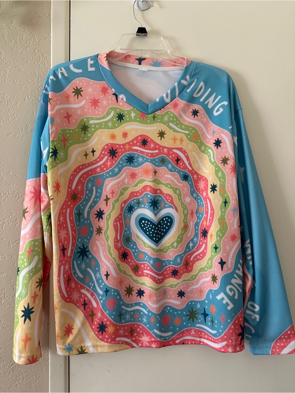 Long Sleeve Top - Size Medium Heart Spiral, Graphic Riding the Wave of Change
